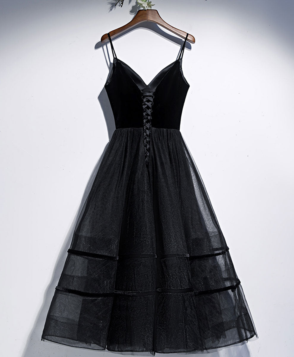 Black V Neck Tulle Short Prom Dress Black Tulle Homecoming Dress