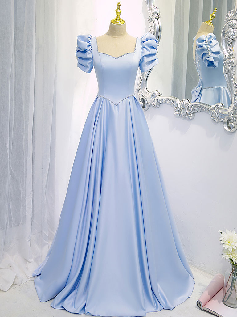 Square Neck Light Blue Long Satin Prom Dresses, Blue Long Formal Evening Dresses, US 16 / Blue as Pics / No Rush Square Neck Light Blue Long Satin Prom Dresses, Blue Long Formal Evening Dresses, US 16 / Blue as Pics / No Rush