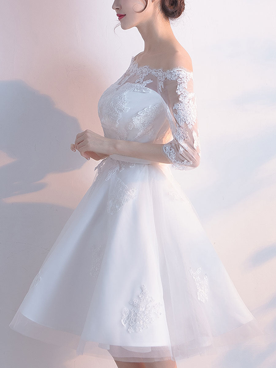 White Tulle Lace Short Prom Dress White Lace Homecoming Dress
