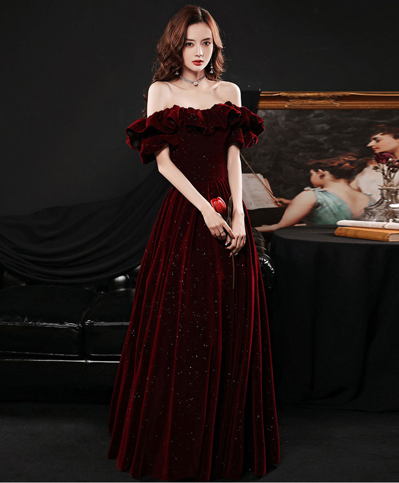 Simple Burgundy Velvet Long Prom Dress Burgundy Bridesmaid Dress – shopluu