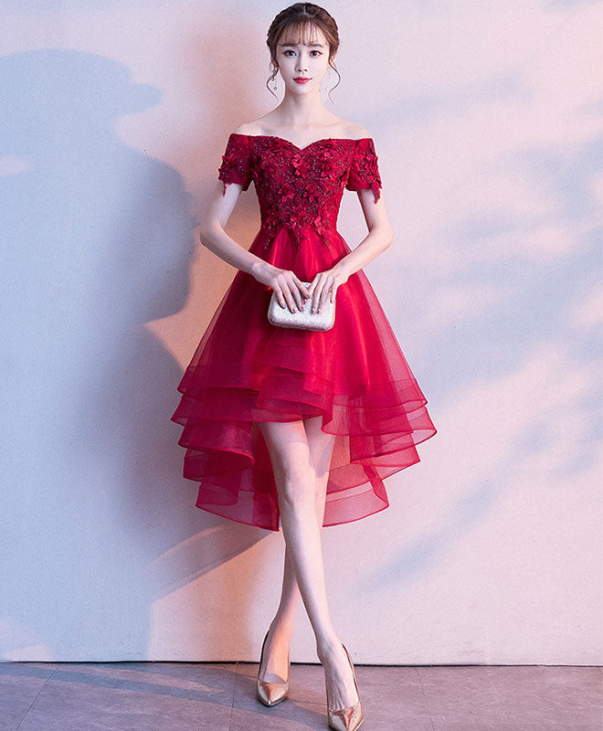 Burgundy Tulle Off Shoulder Short Prom Dress Burgundy Tulle Homecoming Dress