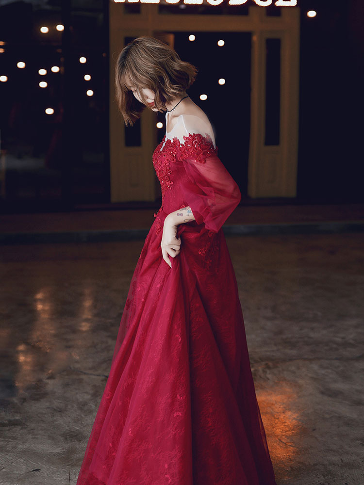 Red A line Tulle Lace Long Prom Dress, Tulle Lace Evening Dress US 6 / Custom Color Red A line Tulle Lace Long Prom Dress, Tulle Lace Evening Dress US 6 / Custom Color