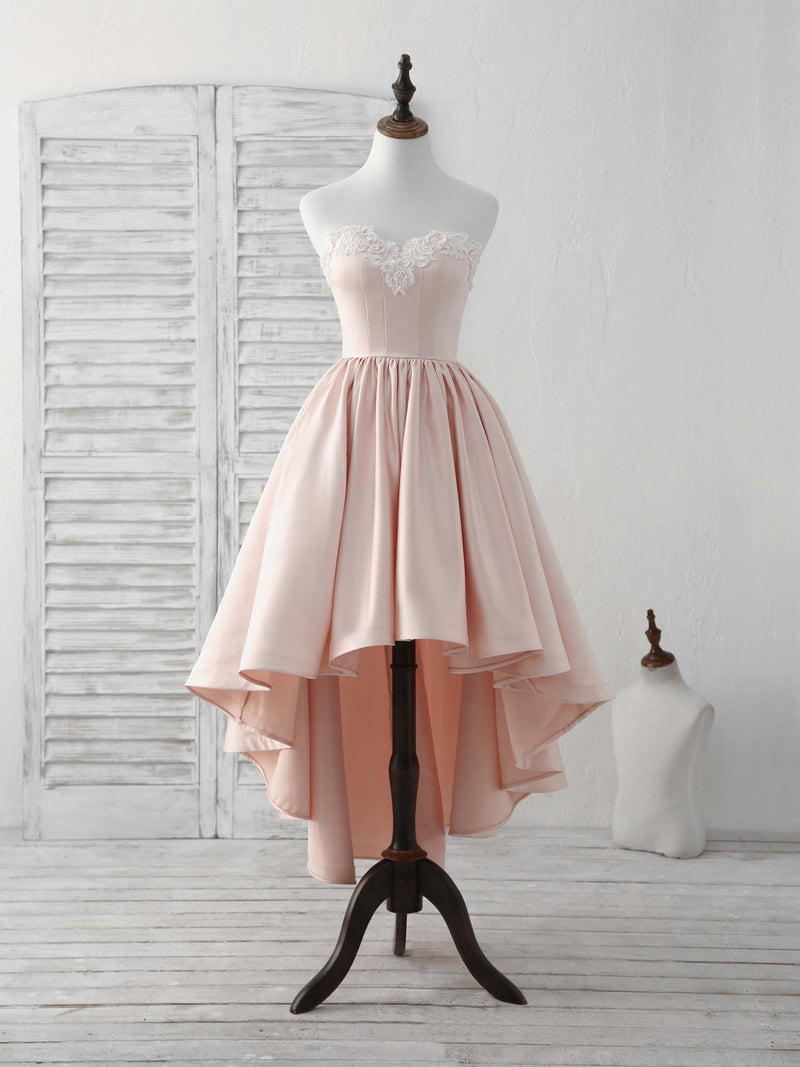 long pink hoco dresses Light tulle lace short prom dress, pink homecoming dress stretch satin Pink Prom Homecoming Dress Styles