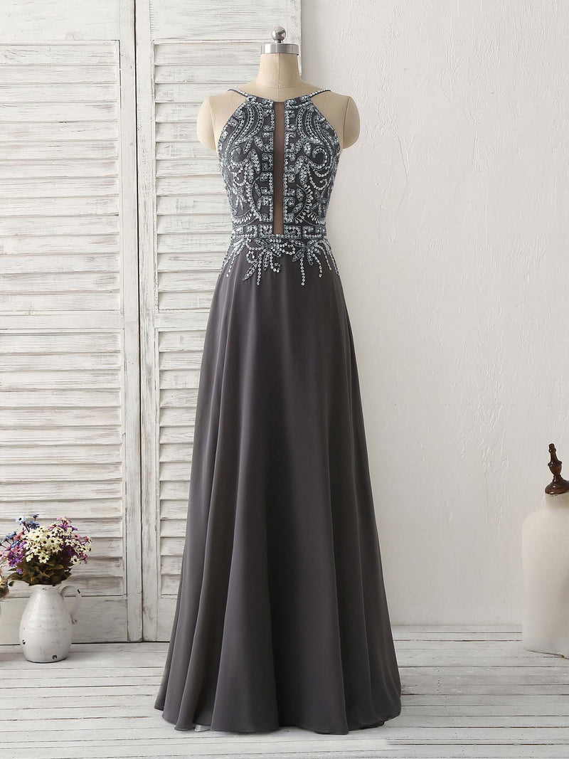Prom Dress Dark Grey Sequin Dress Dark Gray Sequin Beads Long Prom