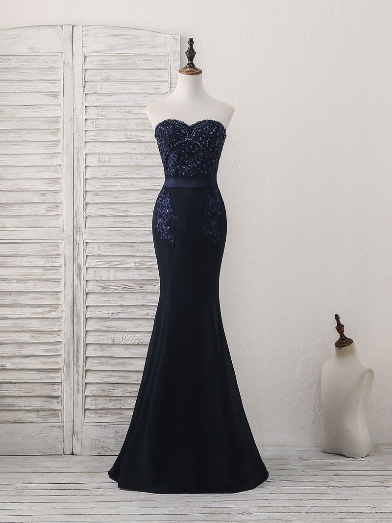 Dark Blue Sweetheart Mermaid Long Prom Dress, Dark Blue Evening Dress shopluu Dark Blue Sweetheart Mermaid Long Prom Dress, Dark Blue Evening Dress shopluu