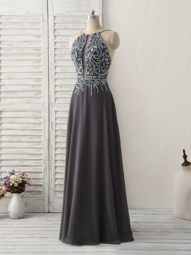 Dark Gray Sequin Beads Long Prom Dress Backless Evening Dress US 16 / Dark Gray Dark Gray Sequin Beads Long Prom Dress Backless Evening Dress US 16 / Dark Gray