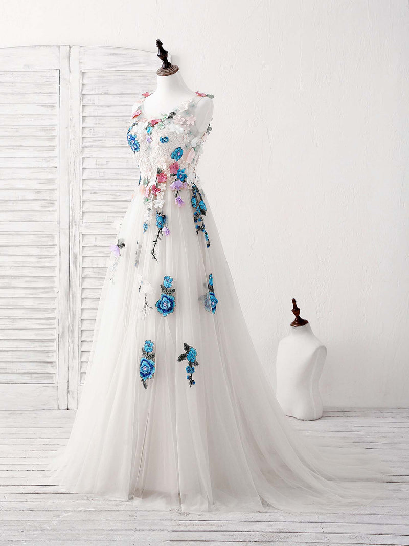 Tulle Lace Applique Long Prom Dress, Ivory Evening Dress US 12 / Custom Color Tulle Lace Applique Long Prom Dress, Ivory Evening Dress US 12 / Custom Color