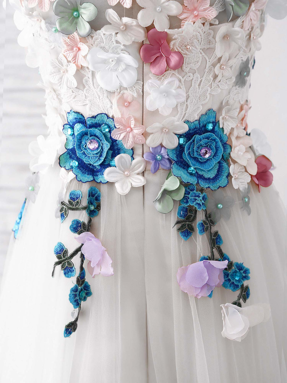Tulle Lace Applique Long Prom Dress, Ivory Evening Dress