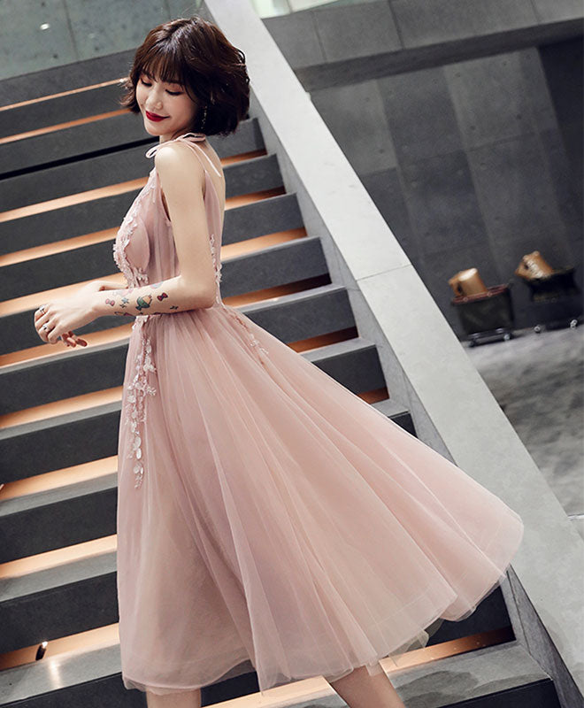 Simple Pink V Neck Tulle Short Prom Dress, Pink Homecoming Dress US 4 / Pink Simple Pink V Neck Tulle Short Prom Dress, Pink Homecoming Dress US 4 / Pink