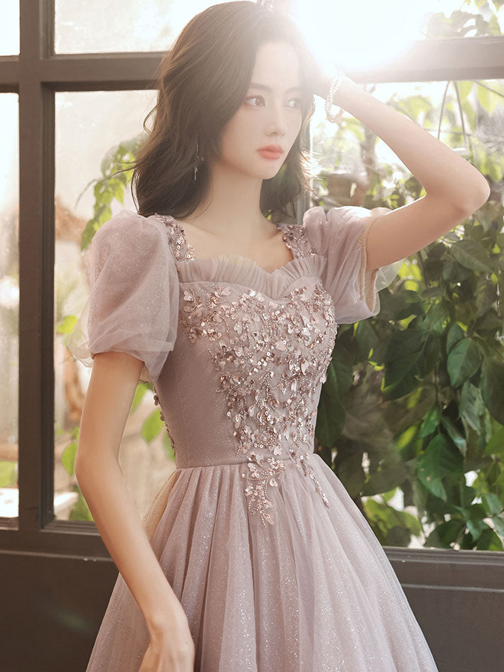 Pink tulle Lace Short Prom Dress, Pink Homecoming Dress