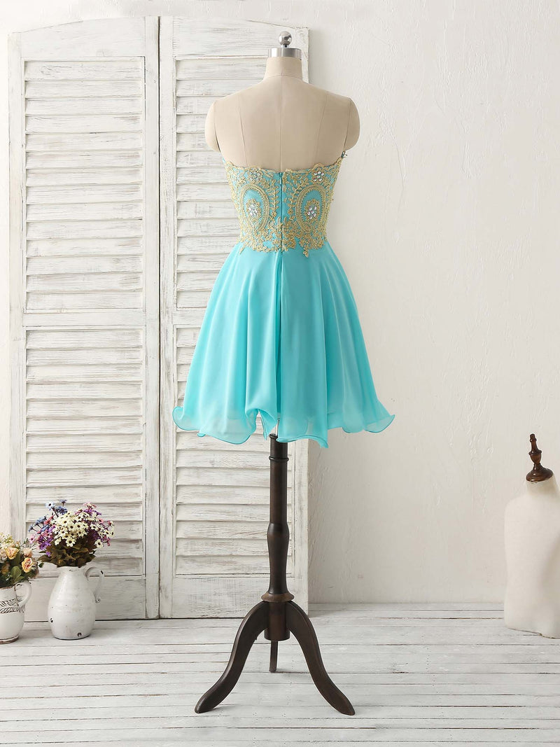 prom dresses teal short Cute Green Lace Applique Short Prom Dress Green Homecoming Dress US 6 / Green