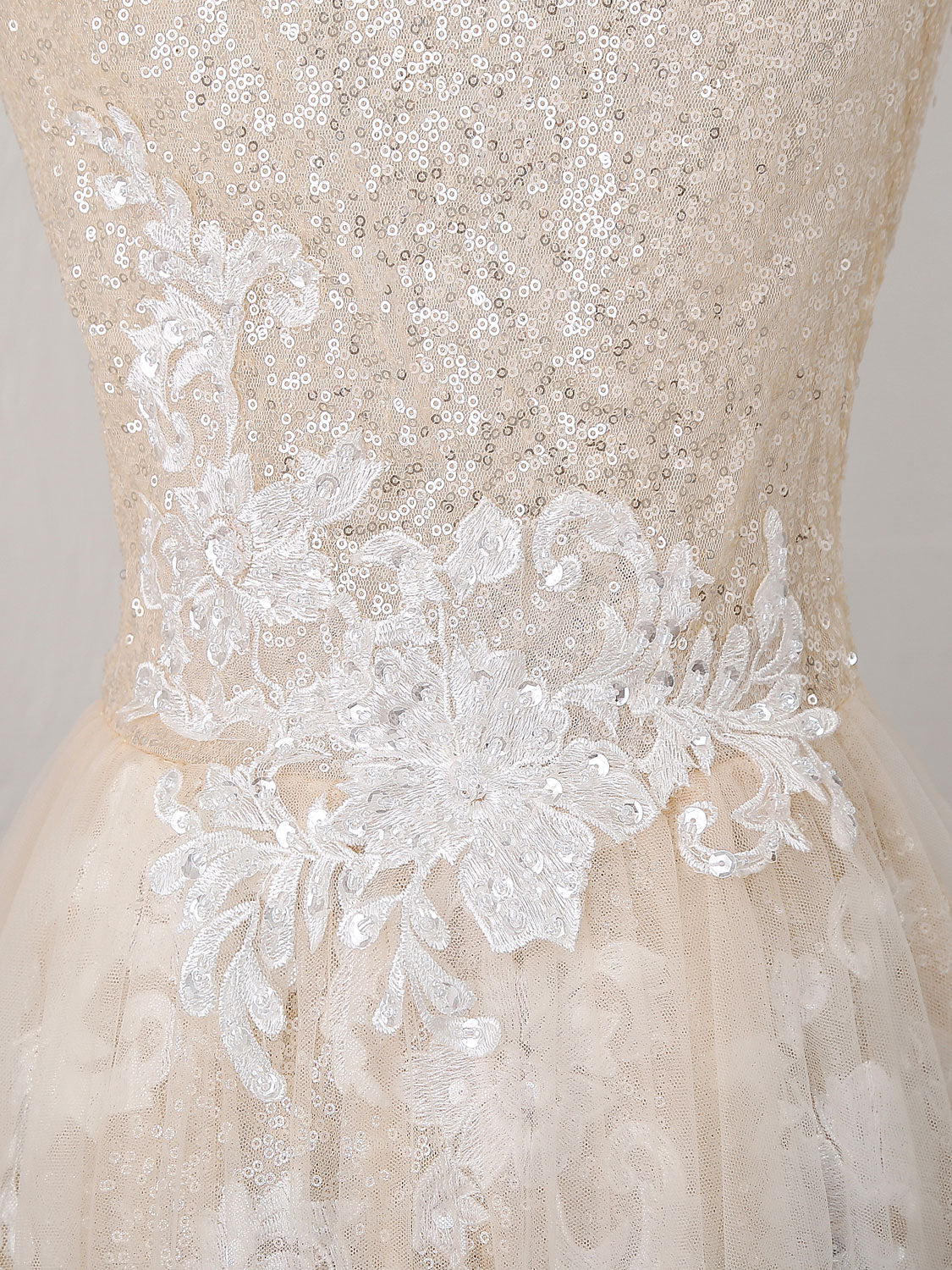 A-Line Champagne Tulle Sequin Long Prom Dress, Champagne Evening Dress
