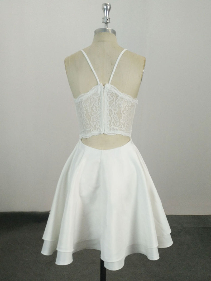White Homecoming Dress 2021 A Line V Neck Short / Mini Satin Party Dress Summer 14 / White White Homecoming Dress 2021 A Line V Neck Short / Mini Satin Party Dress Summer 14 / White
