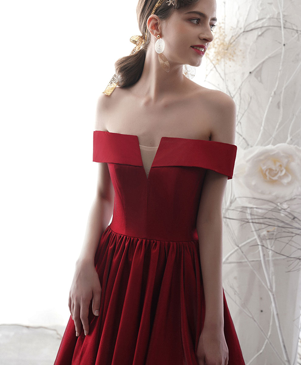 Simple Burgundy Satin Short Prom Dress Burgundy Bridesmaid Dress