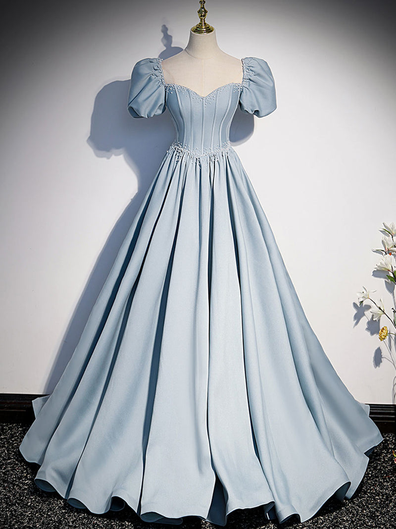 Light Blue Satin Long Prom Dress, Light Blue Formal Sweet 16 dress Light Blue Satin Long Prom Dress, Light Blue Formal Sweet 16 dress