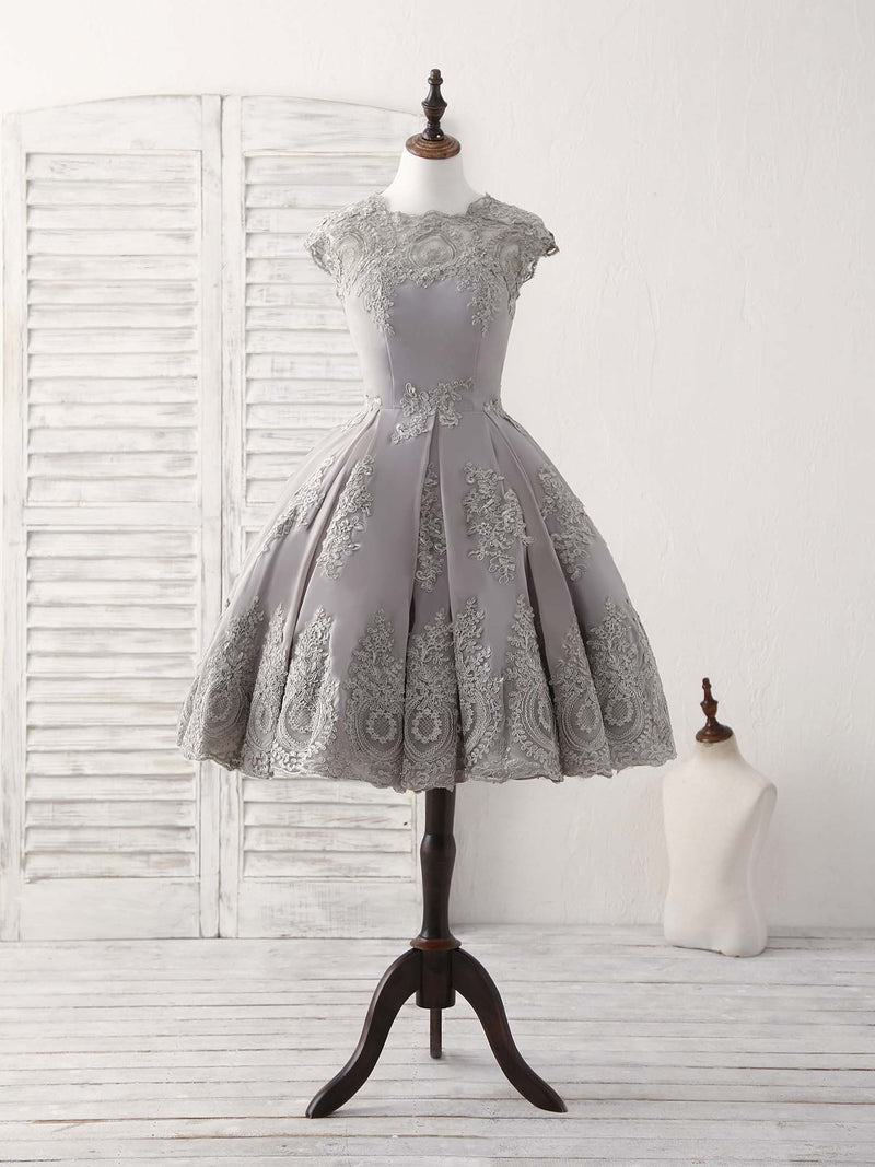 Gray Round Neck Lace Short Prom Dress Gray Bridesmaid Dress US 16 / Custom Color Gray Round Neck Lace Short Prom Dress Gray Bridesmaid Dress US 16 / Custom Color