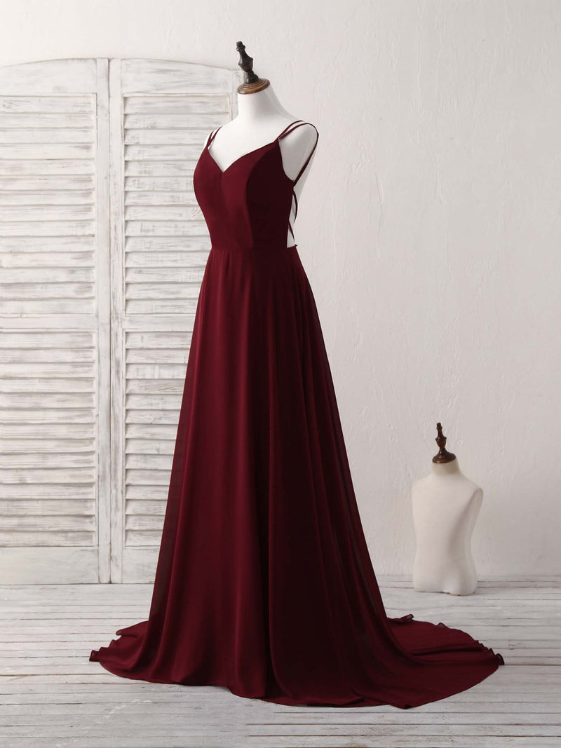 Simple Burgundy Chiffon Long Prom Dress Backless Evening Dress US 14 / Custom Color Simple Burgundy Chiffon Long Prom Dress Backless Evening Dress US 14 / Custom Color