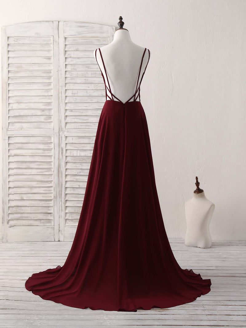 Simple Burgundy Chiffon Long Prom Dress Backless Evening Dress shopluu Simple Burgundy Chiffon Long Prom Dress Backless Evening Dress shopluu