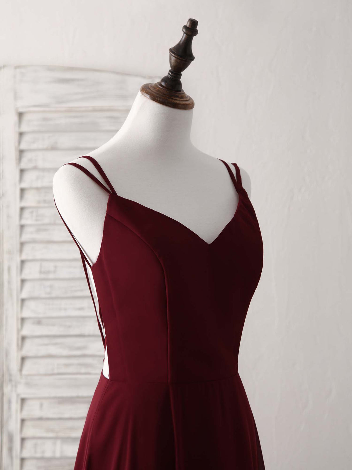 Simple Burgundy Chiffon Long Prom Dress Backless Evening Dress