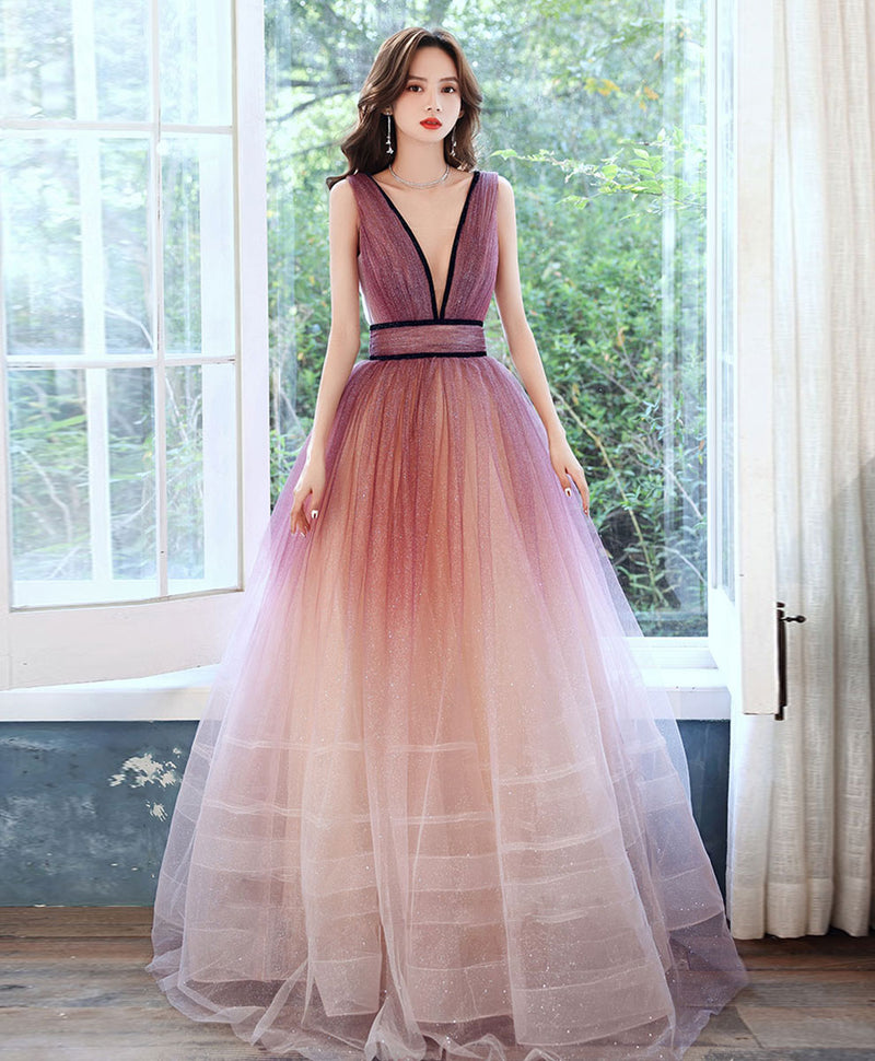 Burgundy V Neck Gradient Shiny Long Prom Dress, Burgundy Evening Dress US 2 / Burgundy Burgundy V Neck Gradient Shiny Long Prom Dress, Burgundy Evening Dress US 2 / Burgundy