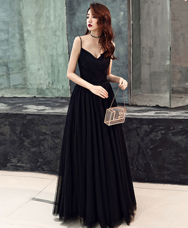 Simple Sweetheart Black Tulle Long Prom Dress, Black Evening Dress