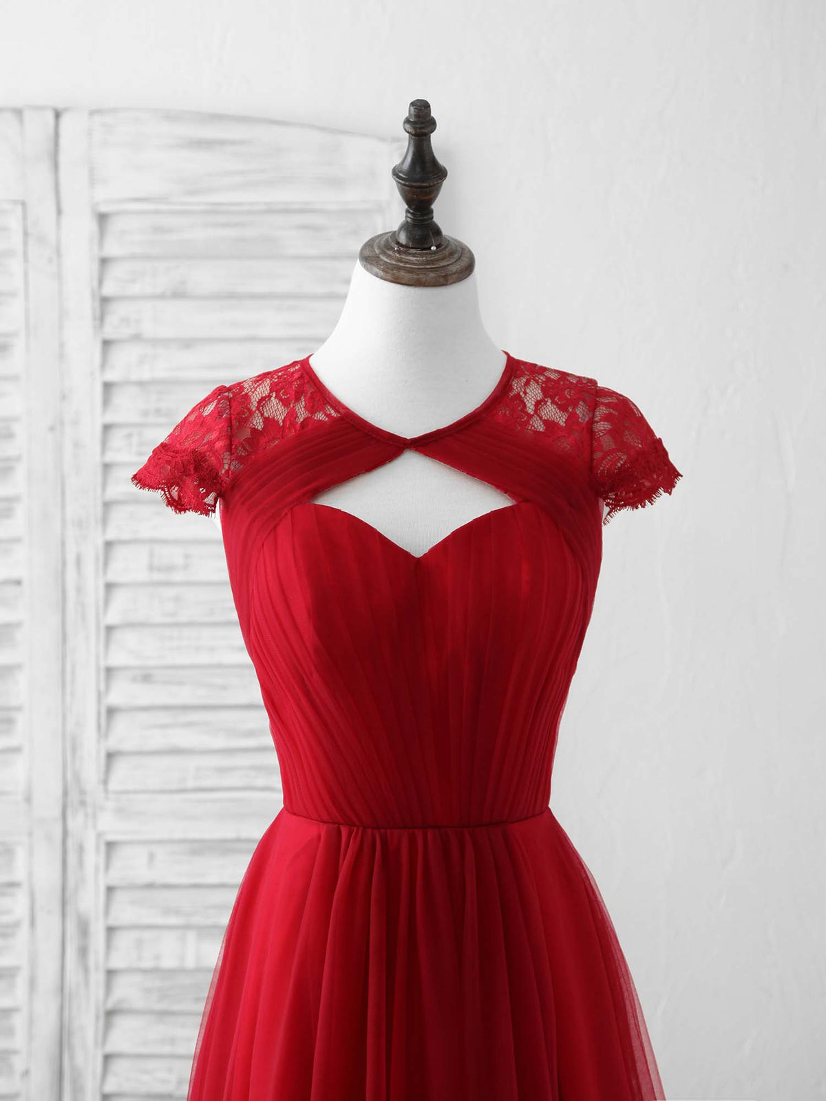 Burgundy Tulle Lace Long Prom Dress Burgundy Evening Dress