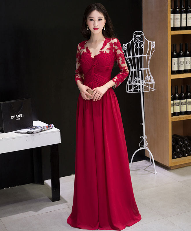 Burgundy Chiffon Lace Long Prom Dress, Bridesmaid Dress US 10 / Blue Burgundy Chiffon Lace Long Prom Dress, Bridesmaid Dress US 10 / Blue