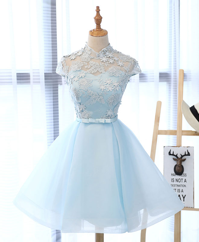 Light Blue Applique Short Prom Dress, Blue Homecoming Dress US 4 / Blue Light Blue Applique Short Prom Dress, Blue Homecoming Dress US 4 / Blue