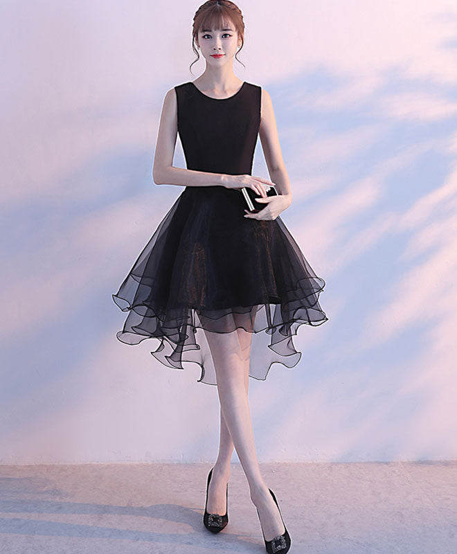 Simple Round Neck Black Tulle Short Prom Dress, Black Homecoming Dress