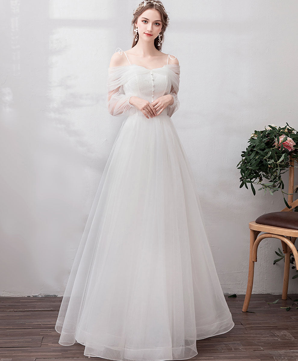 White Sweetheart Tulle Long Prom Dress White Formal Dress