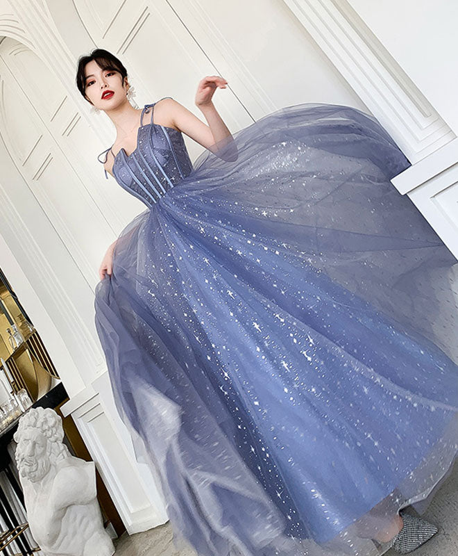Blue Tulle Long Prom Dresses, Blue Evening Dresses with Beaded US 6 / Blue Blue Tulle Long Prom Dresses, Blue Evening Dresses with Beaded US 6 / Blue