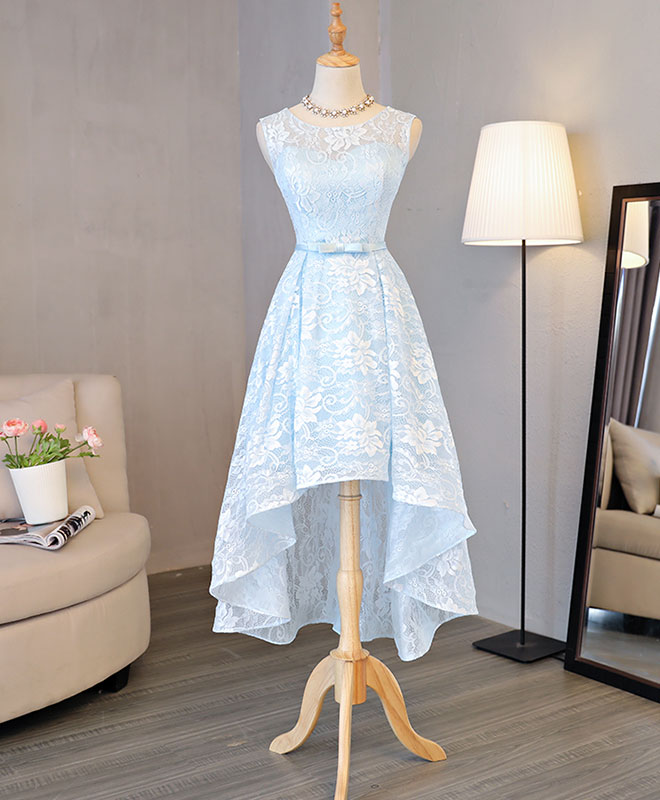 Light Blue Lace High Low Prom Dress, Homecoming Dress US 10 / Blue Light Blue Lace High Low Prom Dress, Homecoming Dress US 10 / Blue