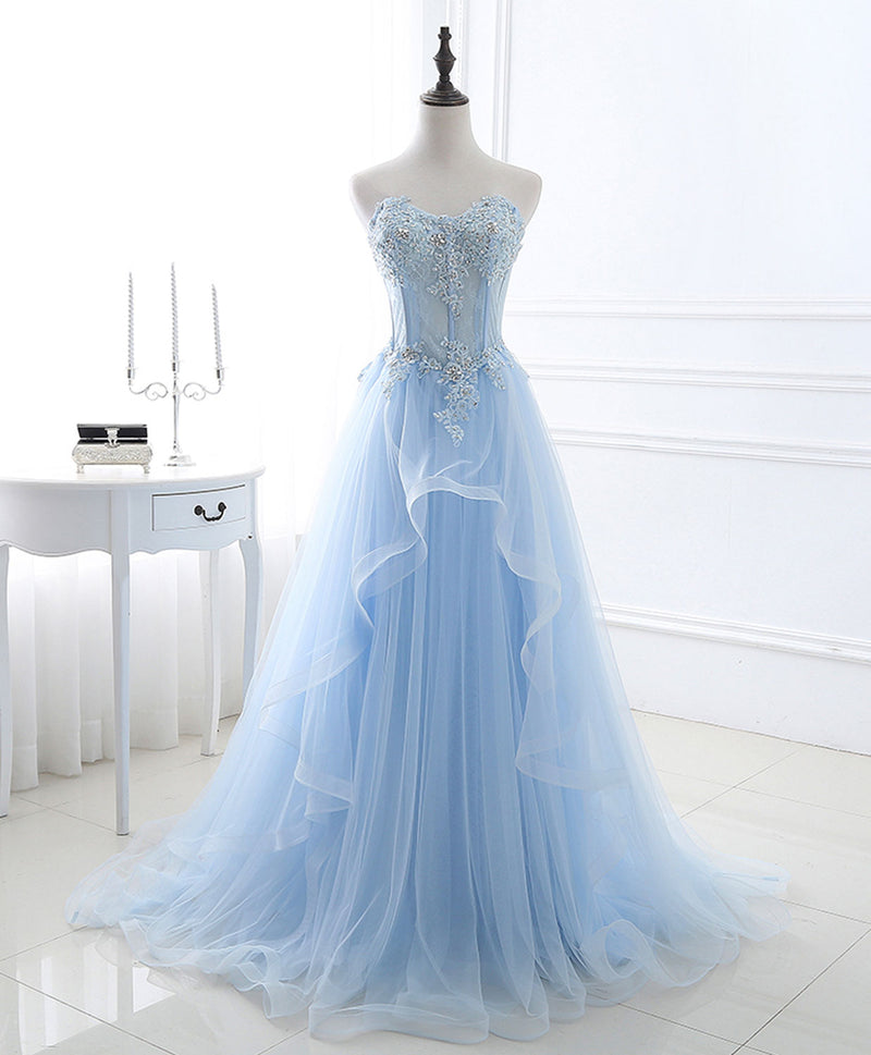 Blue Long Prom Dresses, Aline Sweetheart Neck Blue Formal Graduation D shopluu Blue Long Prom Dresses, Aline Sweetheart Neck Blue Formal Graduation D shopluu