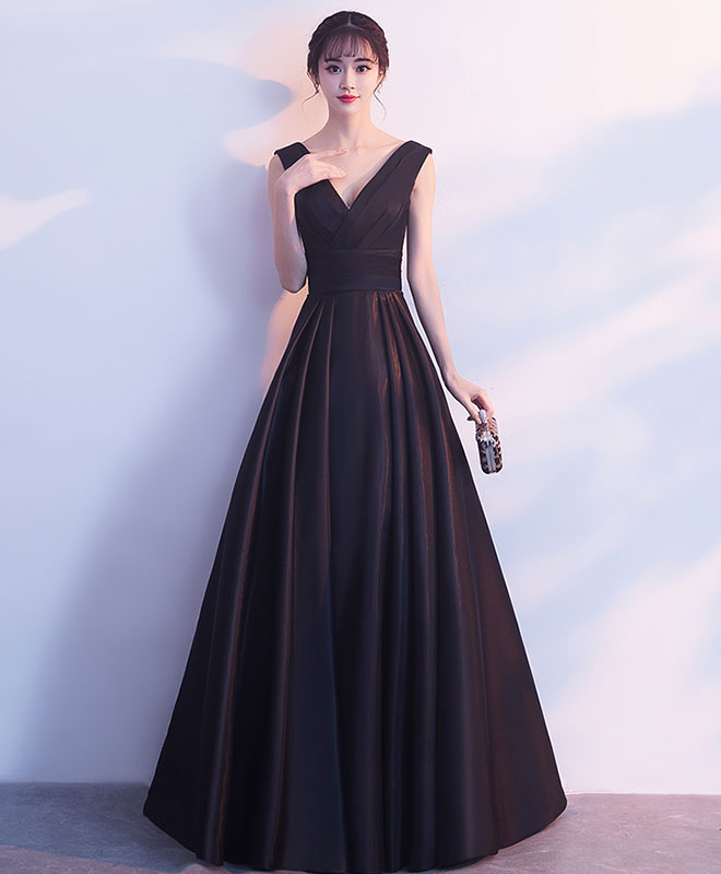 Simple Black V Neck Satin Long Prom Dress, Black Bridesmaid Dress US 14 / Custom Color Simple Black V Neck Satin Long Prom Dress, Black Bridesmaid Dress US 14 / Custom Color
