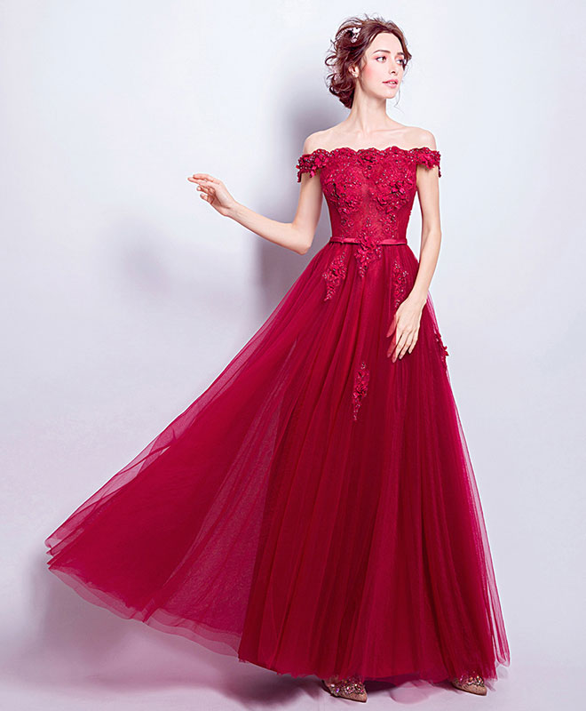 Burgundy Tulle Lace Applique Long Prom Dress, Burgundy Bridesmaid Dress US 8 / Burgundy Burgundy Tulle Lace Applique Long Prom Dress, Burgundy Bridesmaid Dress US 8 / Burgundy