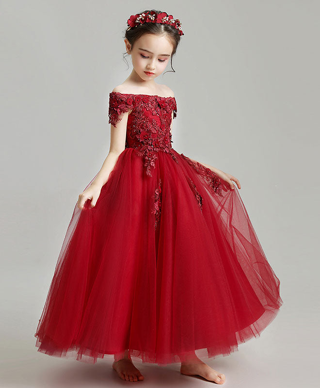 Burgundy Tulle Lace Flower Girl Dress, Burgundy Girl Party Dress 11 / Burgundy Burgundy Tulle Lace Flower Girl Dress, Burgundy Girl Party Dress 11 / Burgundy
