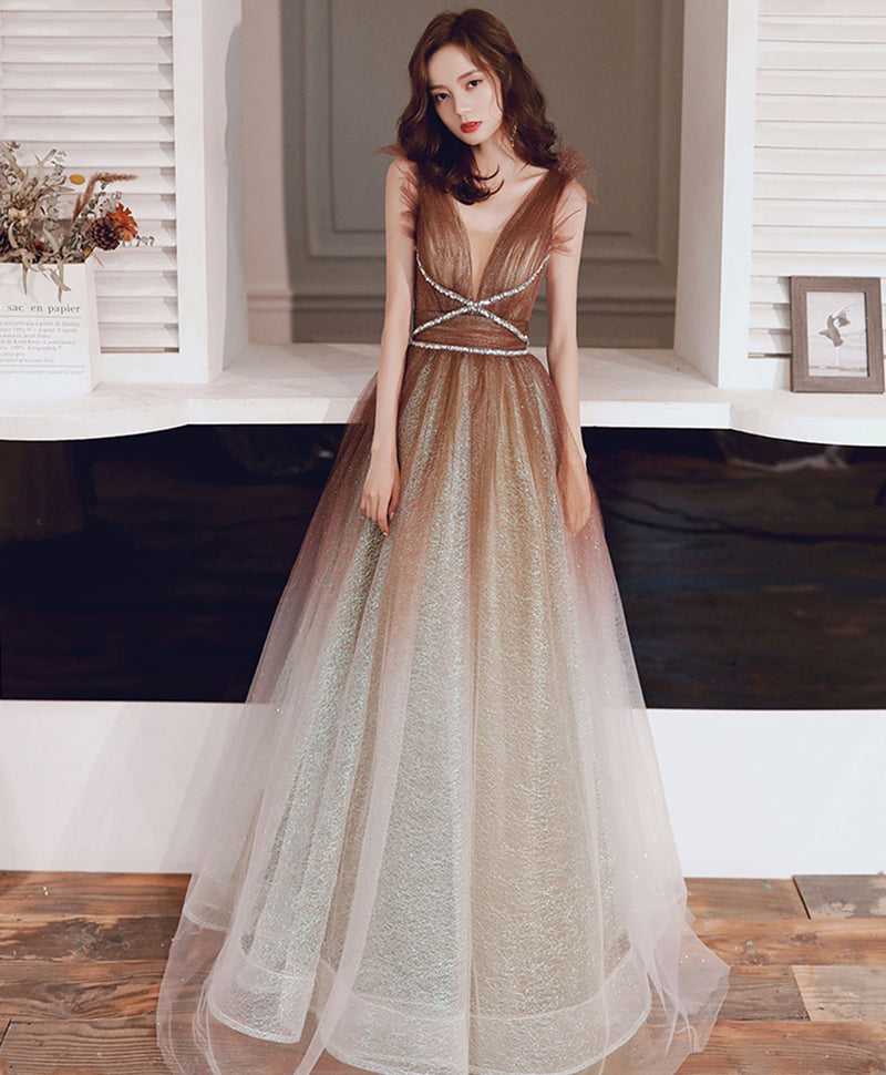 Cute A-Line Tulle Sequin Long Prom Dress Tulle Formal Dress US 8 / Brown(As Picture) Cute A-Line Tulle Sequin Long Prom Dress Tulle Formal Dress US 8 / Brown(As Picture)