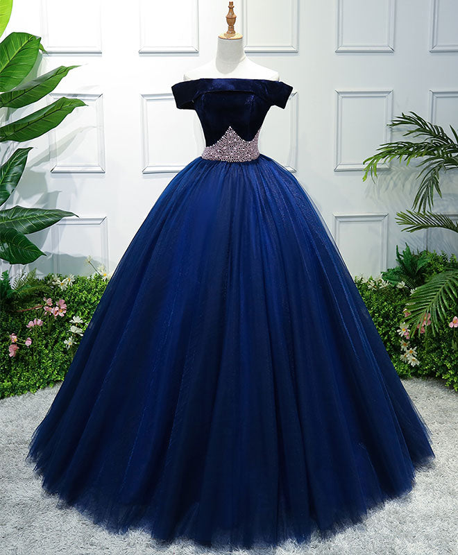 Dark Blue Tulle Off Shoulder Long Prom Dress, Blue Sweet 16 Dress US 2 / Dark Blue Dark Blue Tulle Off Shoulder Long Prom Dress, Blue Sweet 16 Dress US 2 / Dark Blue