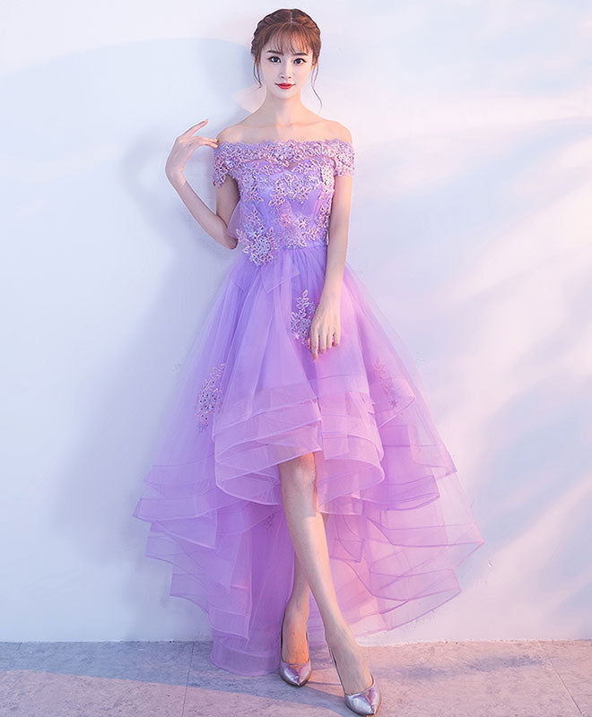 light purple high low dress Sheer-Bodice High-Low Prom Dress with Ruffled Train PromGirl