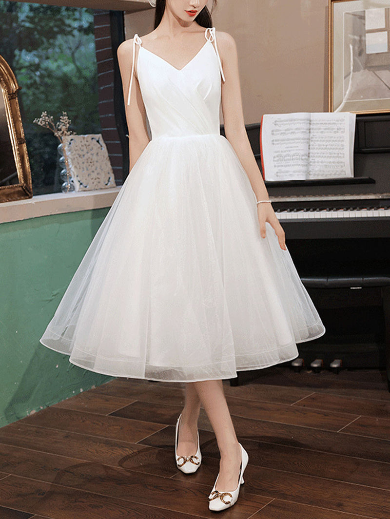 white v neck dress short Simple White V Neck Short Prom Dress, White Homecoming Dress US 2 / Custom Color