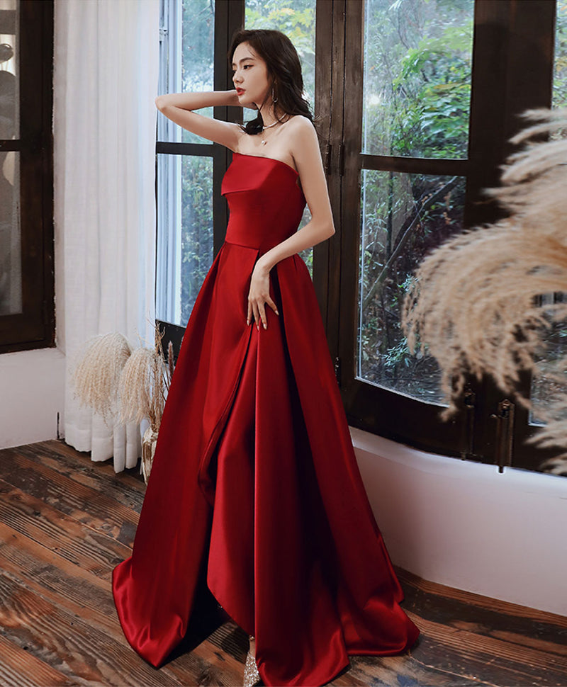 Simple Burgundy Satin Long Prom Dress, Long Bridesmaid Dress US 2 / Burgundy Simple Burgundy Satin Long Prom Dress, Long Bridesmaid Dress US 2 / Burgundy