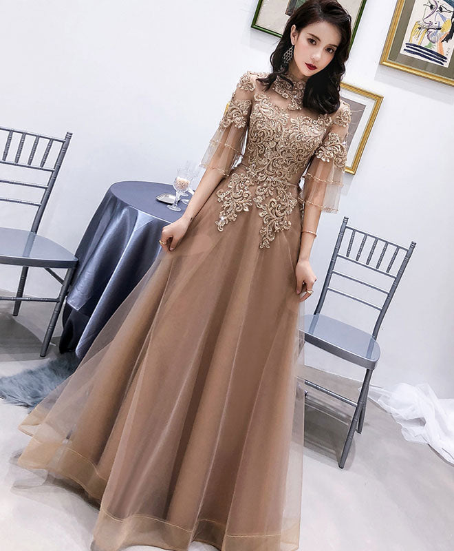 champagne high neck dress Lunaline | Champagne High-Neck Maxi Dress With Asymmetric Cape And Draped-Detailing