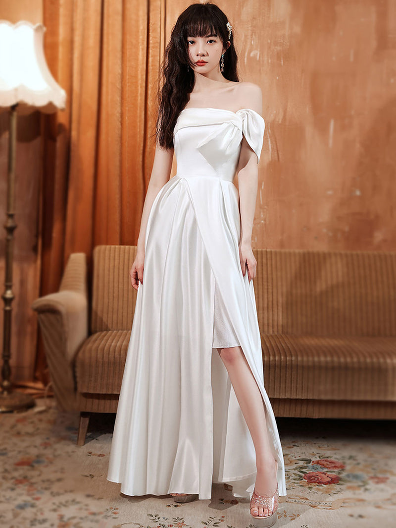 White A Line Satin Long Prom Dress, White Satin Long Formal Evening Dress Custom Size / Custom Color White A Line Satin Long Prom Dress, White Satin Long Formal Evening Dress Custom Size / Custom Color