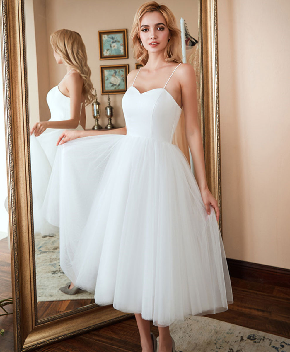 White Sweetheart Neck Tulle Short Prom Dress White Cocktail Dress