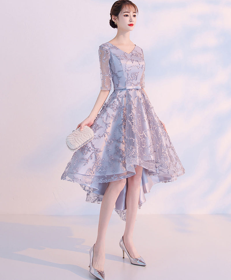 Gray Lace High Low Prom Dress Fray Lace Cocktail Dress, Gray Homecomin – shopluu