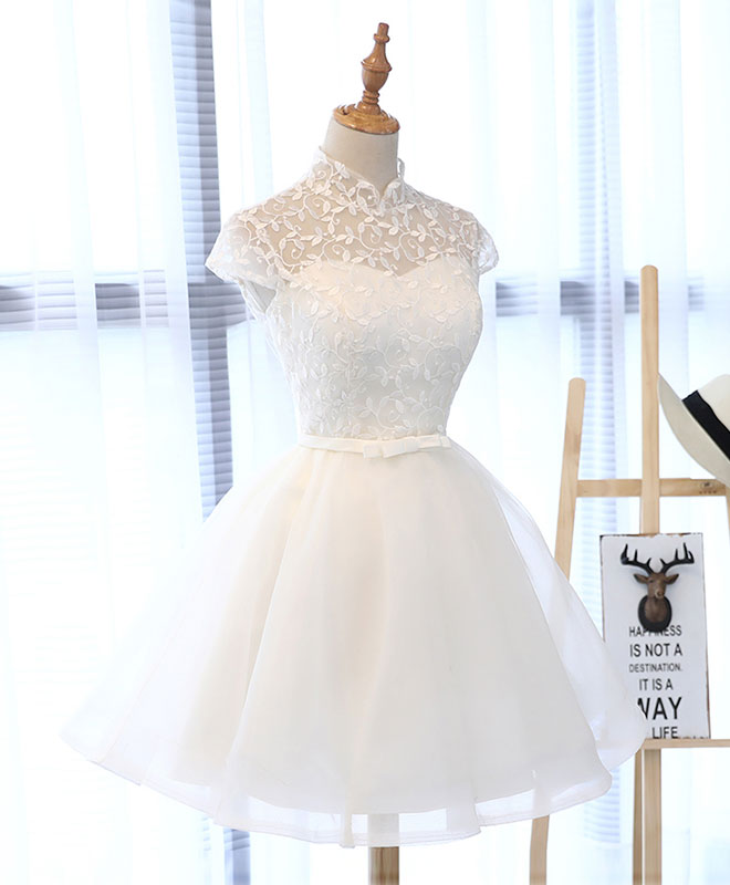 Cute White Lace Short Prom Dress, White Homecoming Dress US 14 / White Cute White Lace Short Prom Dress, White Homecoming Dress US 14 / White