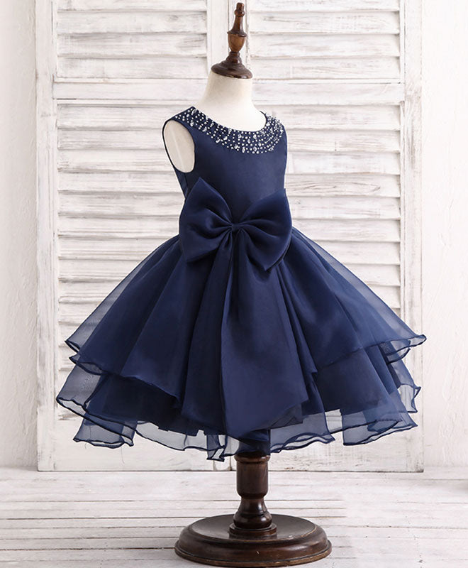 Dark Blue Round Neck Flower Girl Dress shopluu Dark Blue Round Neck Flower Girl Dress shopluu