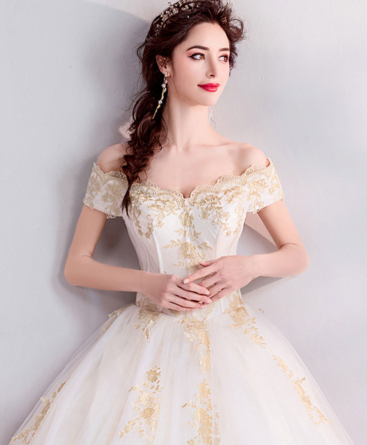 White Tulle Lace Long Prom Gown, Tulle Lace Evening Dress