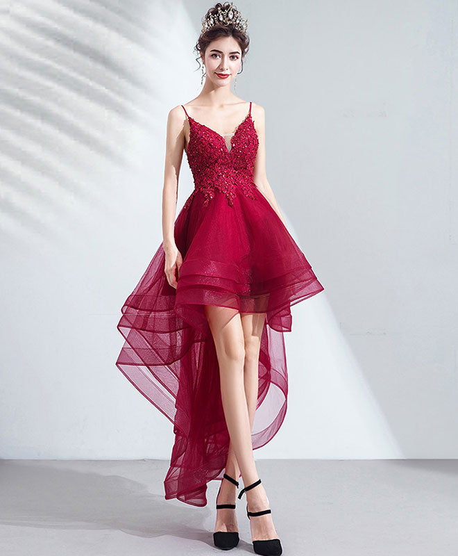 A Line High Low Beaded Burgundy Tulle Long Prom Dresses, High Low Burgundy Homecoming Dresses, US 2 / Picture Color / With Rush+$19.99 A Line High Low Beaded Burgundy Tulle Long Prom Dresses, High Low Burgundy Homecoming Dresses, US 2 / Picture Color / With Rush+$19.99
