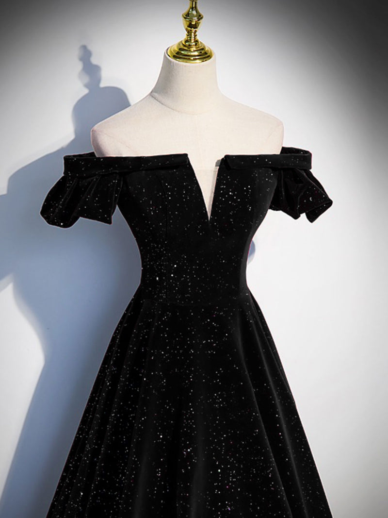 Black Velvet and Tulle Long Formal Dress, A-Line Off The Shoulder Prom Party Dress US 10 / Black Black Velvet and Tulle Long Formal Dress, A-Line Off The Shoulder Prom Party Dress US 10 / Black